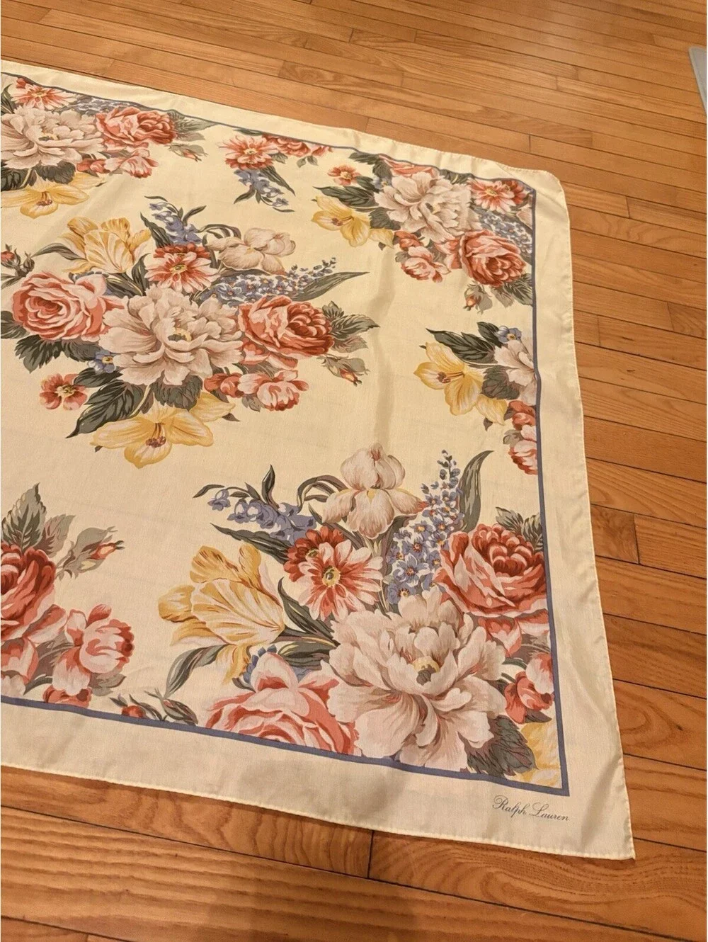 Vintage Polo Ralph Lauren Silk Yellow Floral Scarf 33”x 34” Stunning!